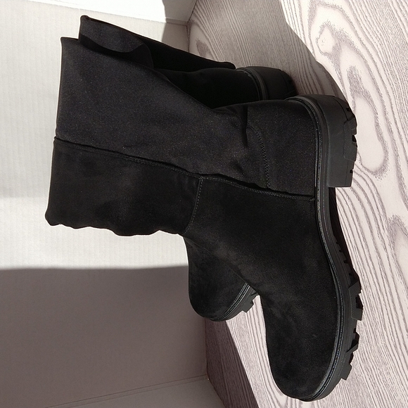 Unisa Black Tall Knee Faux Suede Boots Slip-On Elastic - Picture 9 of 16